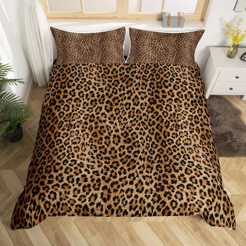 Vista 3 de Feelyou Juego de ropa de cama con estampado de leopardo, tamaño individual, funda de edredón con estampado de guepardo para niños y niñas, funda