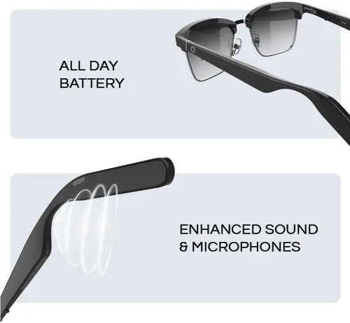 Vista 9 de Lucyd Gafas de sol UV Bluetooth para hombre con micrófono con cancelación de ruido, compatibles con asistente de voz Siri y Alexa, conducción