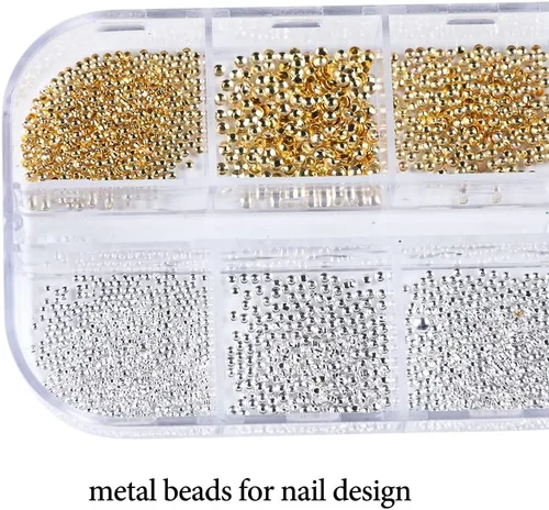 Vista 3 de Fcozpjk 3D Metal Nail Charms Gold Silver Nail Beads Decorations Cuentas