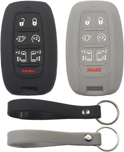 Vista 6 de 2 fundas de silicona de goma negra con 7 botones para llavero inteligente sin llave compatible con Chrysler Pacifica Voyager 2020 2021 2022, 2 2