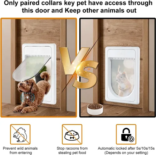 Vista 3 de Puerta inteligente electrónica para mascotas AJKJ, puerta automática para perros con 3 modos, puerta electrónica con sensor de batería con 1 llave