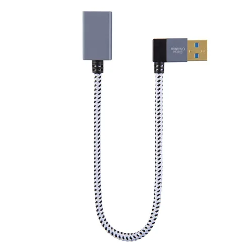 Vista 6 de CableCreation Cable de extensión USB 3.0 corto de 1 pie, cable extensor USB macho a hembra en ángulo izquierdo, USB 3.0 de 90 grados para VR