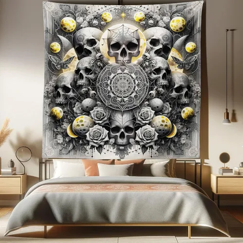 Vista 151 de Ambesonne Tapiz bohemio, diseño floral de bruja, luna y mariposa con adornos de mandala, decoración de tela para colgar en la pared para dormitorio