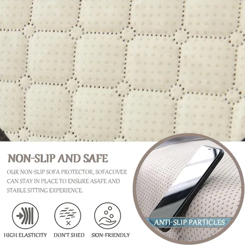Vista 5 de Funda para Reposabrazos de Sofá, Funda para Reposacabezas de Silla Reclinable, Funda de Sillón con Bolsillos, Protector de Muebles Acolchado Beige
