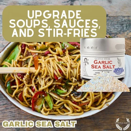 Vista 7 de Sal marina clásica de ajo gourmet Todo natural Sal gourmet ultra premium Condimento de acabado artesanal Lote pequeño Sin OMG Hecho a