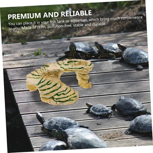 Vista 8 de Balacoo Plataforma de tortuga para caja de accesorios de hábitat de tortugas para interiores, plataforma de basking de tortuga, refugio de resina