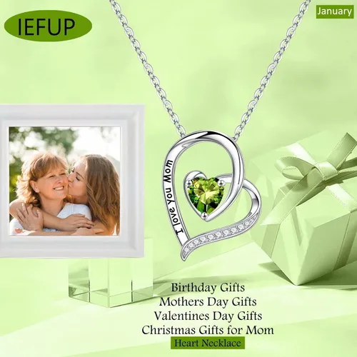 Vista 3 de Collar de rosa roja preservada con mamá, collar de piedra natal de corazón de rosa encantada eterna, regalo de cumpleaños para mamá de hija, hijo