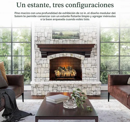 Vista 4 de MANTELSDIRECT Mantels Direct Salem - Repisa de Chimenea de Madera con Ménsulas Arqueadas - Cerezo 48 Pulgadas Estante Rústico de Madera de Pino