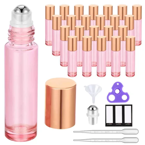 Vista 20 de PrettyCare 6 piezas, botellas roll-on de 10 ml para aceites esenciales con bola de rodillo de acero inoxidable - Botellas rellenables a prueba