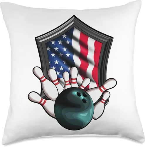 Vista 4 de Bowling Club Bowler Bowling Ball Skittles Holiday USA Flag America Pin - Cojín de bolos, 16 x 16 pulgadas, multicolor