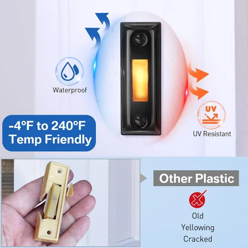 Vista 2 de Dreyoo Botón de timbre de puerta de metal, botón de timbre de puerta con cable de metal resistente con luz LED montada en la pared, botones
