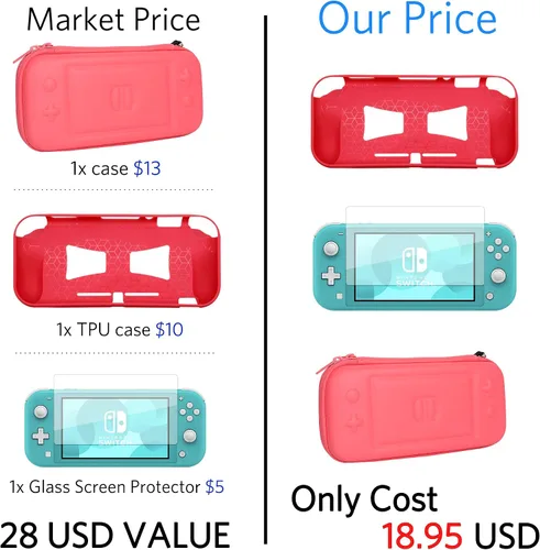Vista 2 de CoBak Carrying Case for Nintendo Switch Lite - with 1 Screen Protector, 1 Grip Case and 4 Thumb Grip Caps, Ultra Slim Premium EVA Travel Pouch
