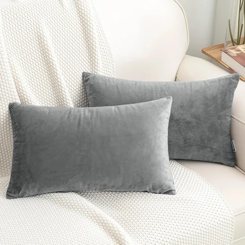 Vista 78 de HWY 50 fundas de almohada decorativas de terciopelo sólido para sofá, sala de estar., Terciopelo, gris, 20x20 pulgadas