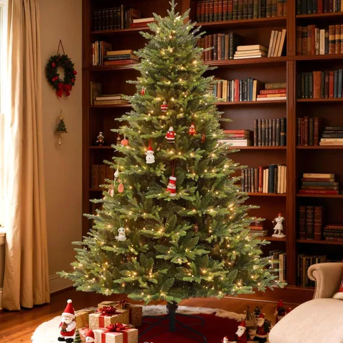 Vista 10 de Árbol de Navidad preiluminado de 7.5 pies con luces, árbol de Navidad artificial de abeto con 350 LED multicolor, ramas con bisagras de fácil