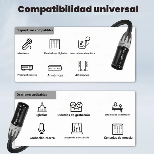 Vista 3 de SMALL-EYE Cable de conexión XLR macho a macho de 5 pies, paquete de 2