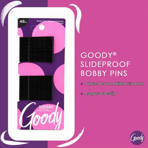 Vista 2 de Goody Invisibles antideslizantes para mujer - 48 unidades, color negro rizado - Invisibles sin dolor de 2 pulgadas para peinar y asegurar todo tipo