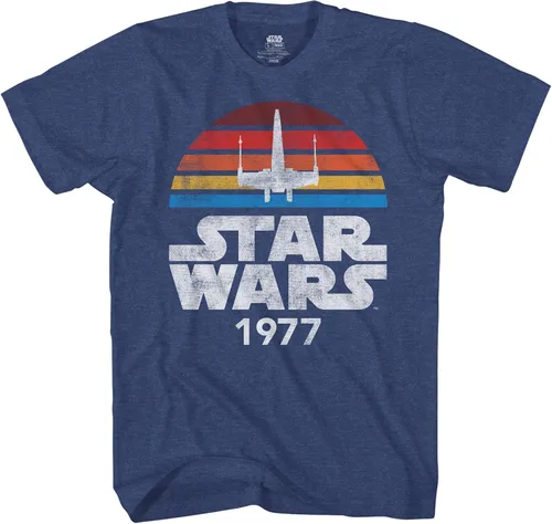 Vista 3 de STAR WARS 1977 Distressed Logo Rainbow X-Wing - Camiseta para hombre Negro