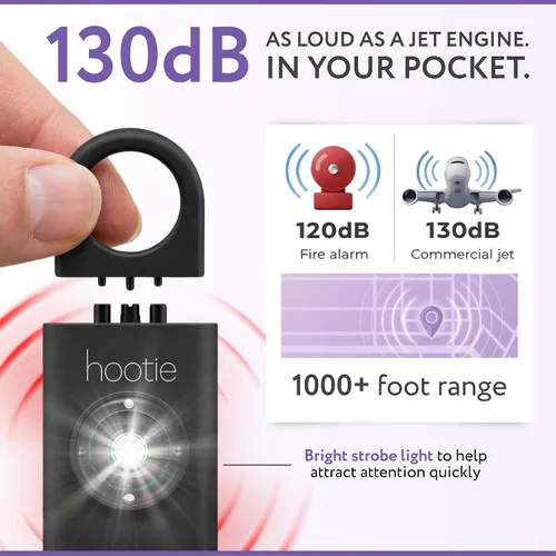 Vista 2 de HOOTIE Alarma de seguridad personal para mujeres, hombres y niños — Llavero de alarma personal de 130 dB, llavero de alarma de seguridad con luz