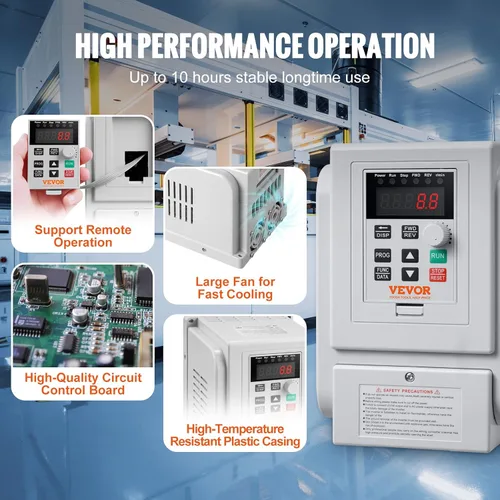 Vista 5 de VEVOR VFD 3HP, 2.2KW, 10A, Entrada 1 Fase 220V-240V a Salida 3 Fases 220V-240V Unidad de Frecuencia Variable, VFD 0-400Hz para Control de Velocidad