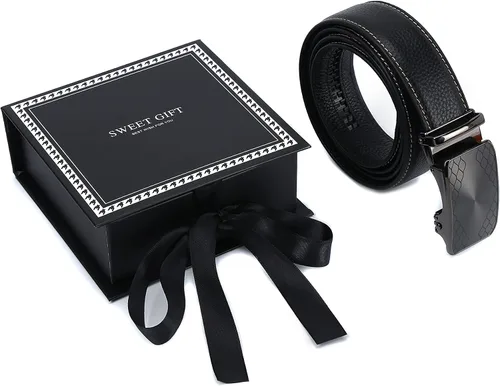 Vista 7 de iCuviy Cinturones de vestir de cuero genuino con trinquete deslizante para hombres, adecuados para el trabajo, negocios, cinturón de hebilla