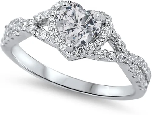 Vista 40 de Elige tu color. Anillo de compromiso de plata fina con diseño de corazón y halo Claro