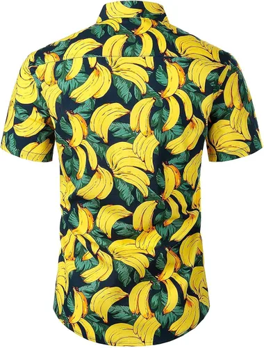 Vista 4 de JOGAL - Atuendo hawaiano de manga corta con botones y estampado divertido de frutas para hombre