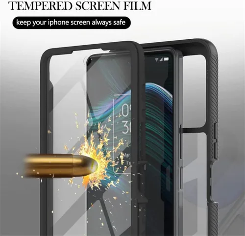 Vista 4 de Funda para Galaxy A24, Galaxy A24 4G, delgada, de cuerpo completo, resistente, elegante, protectora híbrida 3 en 1 con protector de pantalla Negro