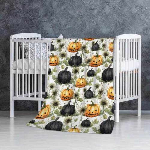 Vista 20 de Manta de Halloween para bebé, diseño de calabaza, fantasma, telaraña, súper suave, manta acogedora para recién nacido, manta de recepción para bebé