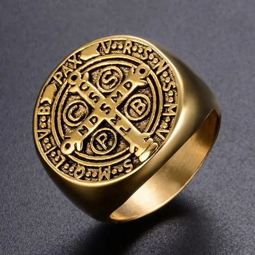 Vista 5 de Anillo religioso de San Benito con sello exorcista para hombre, protección contra demonios, anillos CSBP