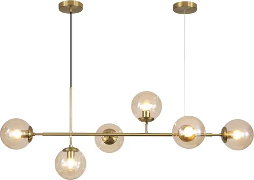 Vista 12 de KCO Lighting Lámpara de Araña Sputnik Moderna de Globo de 6 Luces Latón Dorado Lámpara de Araña Colgante Lineal Iluminación de Cristal Ahumado