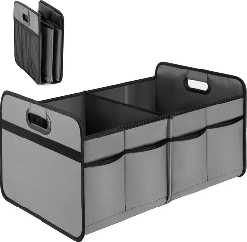 Vista 8 de YSSOA Organizador de maletero para coche/SUV/camión, caja de almacenamiento automotriz plegable de 2 compartimentos, poliéster Oxford 600D Negro