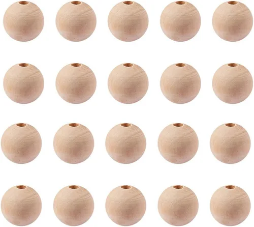 Vista 7 de PH PandaHall Cuentas de madera, 100 cuentas espaciadoras de madera redondas naturales sin terminar de 0.472 pulgadas, bolas redondas de madera