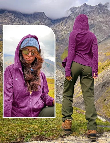 Vista 65 de TBMPOY Chaquetas con capucha y protección solar UPF 50+ para mujer, ligeras, de manga larga, para senderismo, exteriores, con cremallera completa
