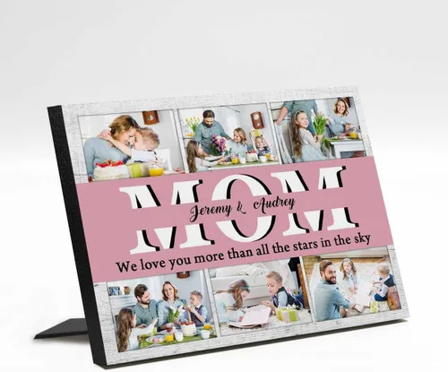 Vista 6 de InterestPrint Panel de fotos personalizado para mamá y nombre para exhibición de mesa Love You Mom You're the Best 3 Fotos Marco de fotos
