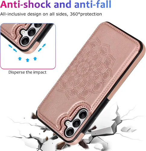 Vista 5 de Asuwish Funda de teléfono para Samsung Galaxy A54 5G con protector de pantalla de vidrio templado y cubierta de cartera de cuero con tapa para Oro