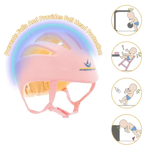 Vista 6 de Protector de cabeza de bebé ajustable, cascos para gatear y caminar, casco ligero de seguridad para bebés, para saltar, correr, transpirable, Rosa