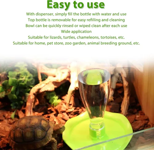Vista 4 de Asixxsix Comedero de agua para reptiles, dispensador de agua de reptiles de relleno automático extraíble, plato redondo para tortuga, alimentador