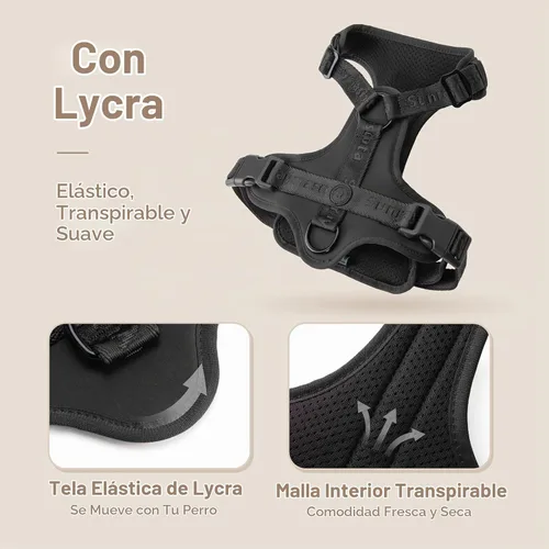 Vista 3 de Sunraymascota Arnés para perro sin tirones con licra, dispersión de fuerza de tres puntos y acolchado 3D, malla transpirable ajustable para perros