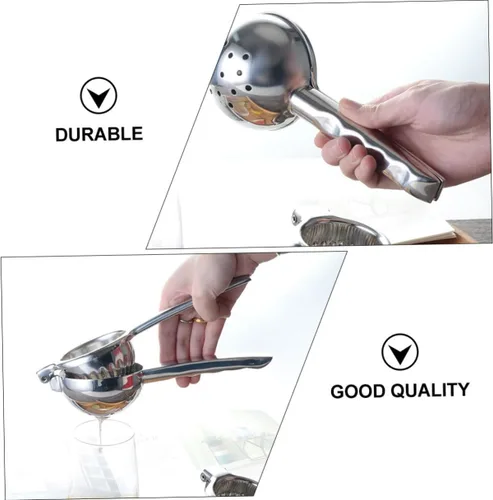 Vista 9 de Exprimidor manual de limón de acero inoxidable, exprimidor de frutas de mano para uso en cocina, material grueso resistente, fácil de apretar