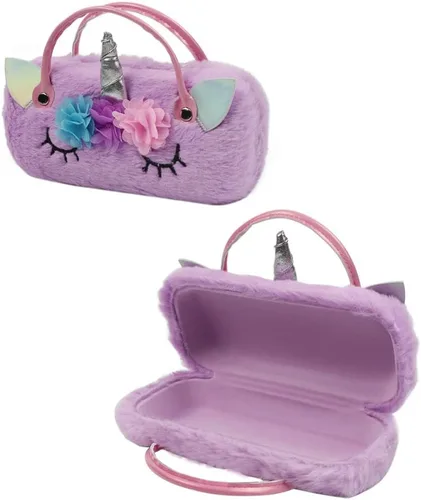 Vista 3 de JAVOedge Estuche rígido para niños, niñas, niños, carcasa rígida con asa y paños Peludo Púrpura
