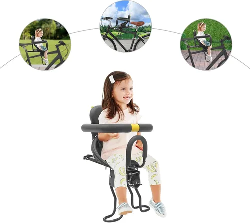 Vista 5 de Front Mounted Kids Bike Seat, Detachable Guardrail & Foot Pedals, Child Bicycle Seat for 1-5 Years, Toddler Safety MTB Bike Seat Compatible with