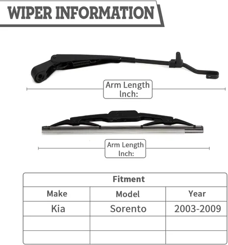 Vista 2 de Conjunto de brazo y cuchilla del limpiaparabrisas trasero para Kia Sorento 2003-2009
