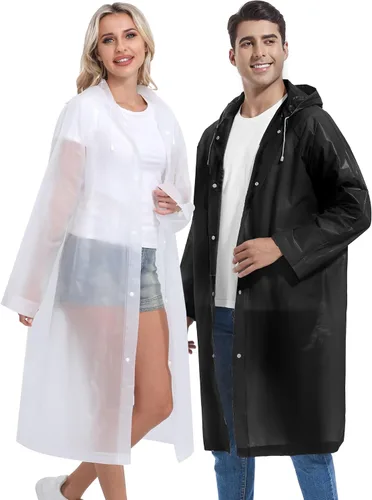 Vista 155 de 2 abrigos de lluvia de Borogo para adultos, chaquetas de lluvia reutilizables para hombres y mujeres