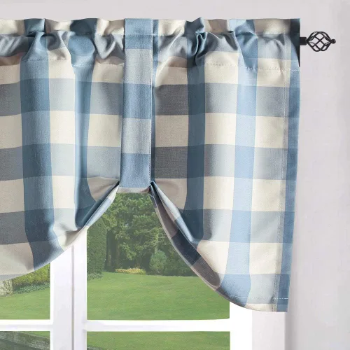 Vista 32 de VOGOL Cenefa de cuadros marrón con textura de lino para dormitorio, sala de estar, diseño de bolsillo para barra, fácil de colgar, 52 x 12 pulgadas