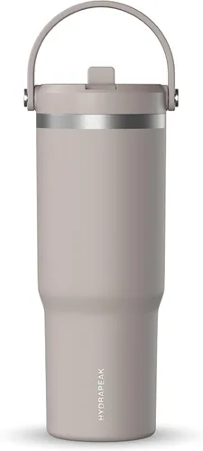 Vista 15 de Hydrapeak Nomad - Vaso de 32 onzas con asa y tapa con popote, a prueba de fugas, doble aislamiento, vaso de acero inoxidable de 32 onzas (almendra)