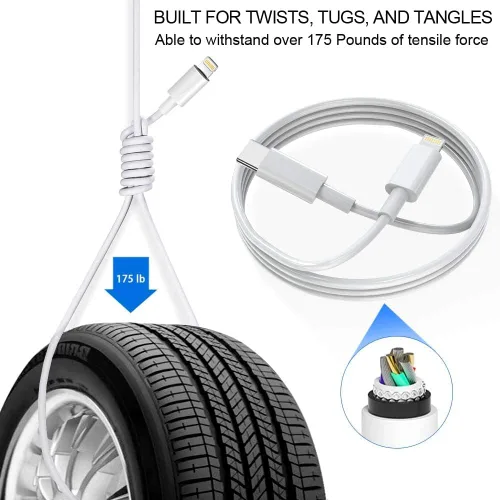 Vista 4 de DABUSTAR Cargador Rápido para iPhone, Bloque Cargador de Pared USB C PD de 33W con [Certificado MFi] Cable Tipo C a Lightning de 6 pies de Carga