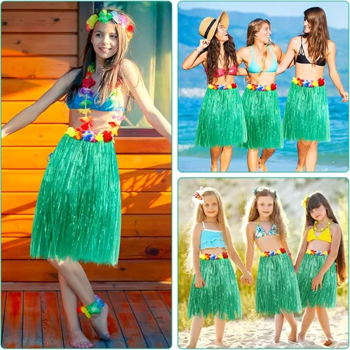 Vista 5 de 24 faldas de hierba hawaiana de 24 pulgadas, falda hula para mujer, disfraz de Luau, recuerdos de fiesta hawaiana