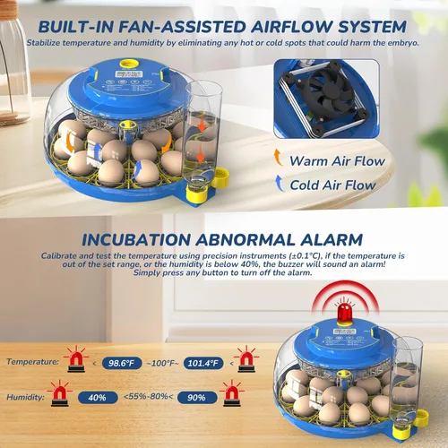 Vista 6 de Incubadora para incubar huevos con giro automático de huevos y control de temperatura/humedad, incubadora de 18 huevos para huevos