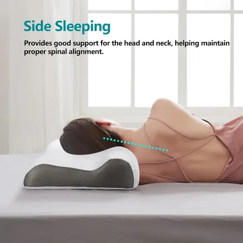 Vista 5 de RESTCLOUD Almohada de espuma viscoelástica de contorno, almohada cervical para aliviar el dolor de cuello, almohada ergonómica de espuma
