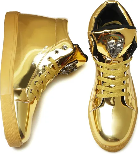 Vista 4 de IGxx Zapatos deportivos punk para hombre, con remaches de metal, con cordones, para correr, baloncesto, para decoración de metal brillante, botas